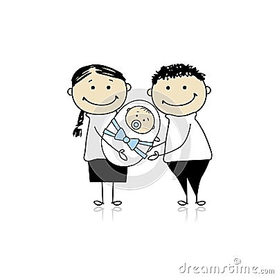 Happy parents with newborn baby Vector Illustration