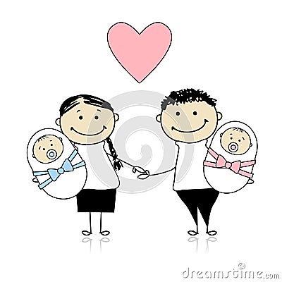 Happy parents with newborn twins Vector Illustration