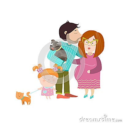 Happy parents with pregnant belly Vector Illustration