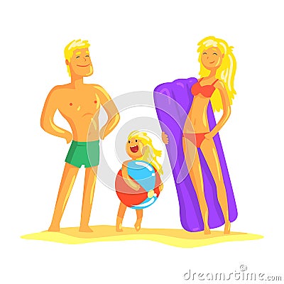 Happy parents and their son resting on the beach, summer holiday vector Illustration Vector Illustration