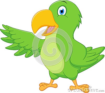 Happy parrot cartoon presenting Vector Illustration