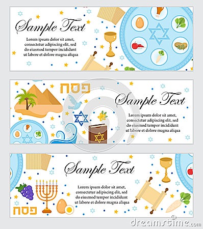 Happy Passover. Jewish holiday banner template for your design. Horizontal Border set. Vector illustration. Vector Illustration