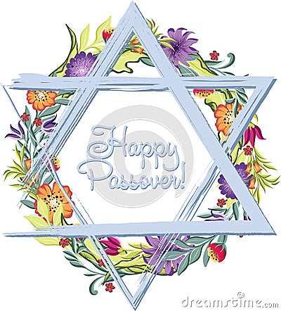 Happy Passover jewish lettering and Star of David Vector Illustration