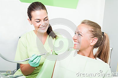 Happy patient at dentist Stock Photo