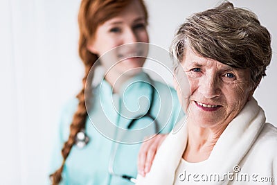 Happy patient of geriatic ward Stock Photo