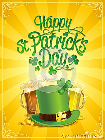 Happy Patrick`s Day vector poster with leprechaun hat Vector Illustration