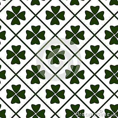 Happy Patricks Day Background With Shamrock Leaves On White Irish Seamless Pattern Vector Illustration