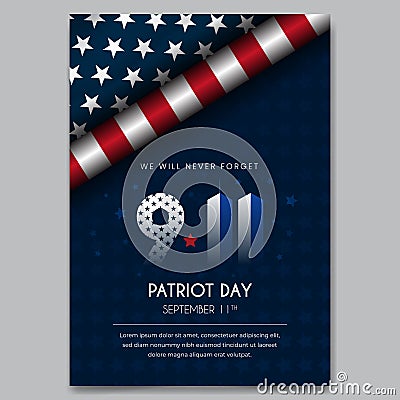 Happy Patriot Day September 11th poster design with flag roll illustration Cartoon Illustration