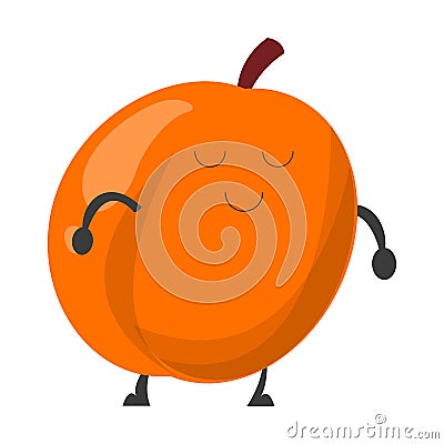 Happy peach character vector isolated. Cartoon food smiling Stock Photo