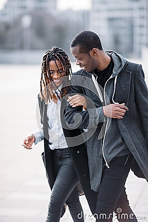 Happy pedestrian couple. Joyful African American Stock Photo