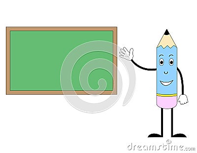 Happy Pencil with green board Vector Illustration