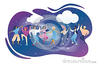 Happy People Clubbing and Dancing at Night Club Vector Illustration