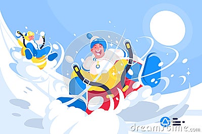 Happy people enjoying cylinder riding Vector Illustration