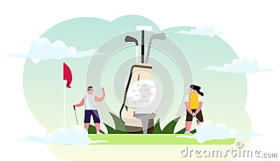 Happy People on Golf Field Vector Illustration