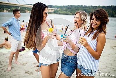 Happy people having fun in summer holidays. Friends, vacation, summer lifestyle and youth concept Stock Photo