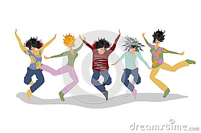 Happy people jumping. Active leisure activities. Vector Illustration