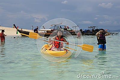 Happy People kayaking and snorkeling Editorial Stock Photo