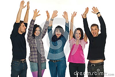 Happy people raising hands Stock Photo