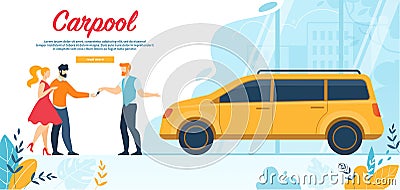 Happy People Rent Car on Weekend Journey Ride Vector Illustration