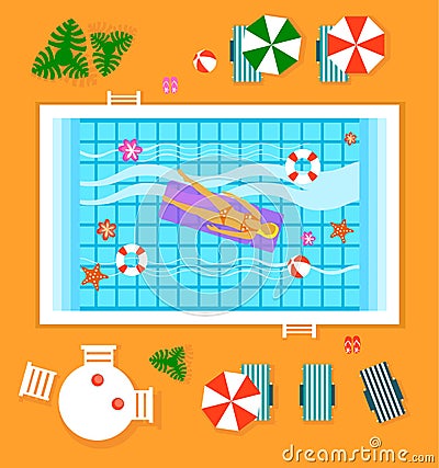 Happy People Sunny Pool Hotel Summer Vacation Vector Illustration