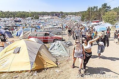 Happy people on the 21th Woodstock Festival Poland. Editorial Stock Photo