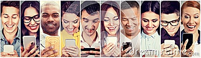 Happy people using mobile smart phone Stock Photo