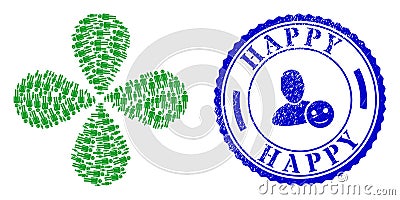 Happy Scratched Stamp and Happy Person Centrifugal Stream Stock Photo