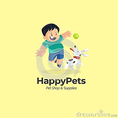 Happy pets shop and supplies vector mascot logo Vector Illustration