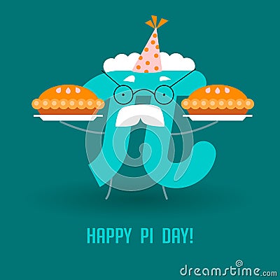 Happy Pi Day! Celebrate Pi Day. Mathematical constant. March 14th 3/14. Ratio of a circleâ€™s circumference to its diameter. Vector Illustration