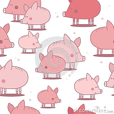 Happy pigs, colorful cute seamless pattern Vector Illustration