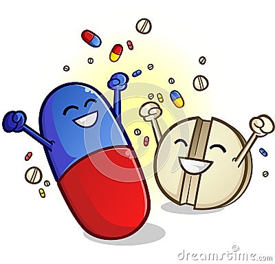 Happy Pills Cartoon Characters Vector Illustration