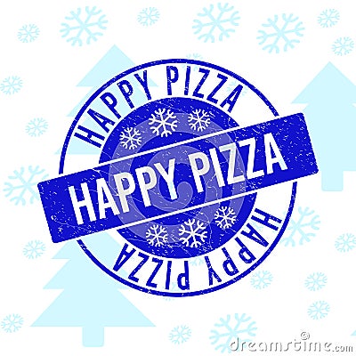 Happy Pizza Grunge Round Stamp Seal for Xmas Vector Illustration