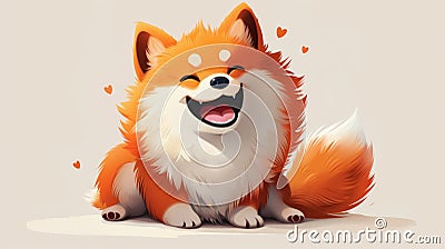 A happy Pomeranian dog on a white background. Illustration Stock Photo