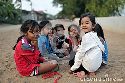 Happy poor cute girl in asia village, Cambodia Editorial Stock Photo