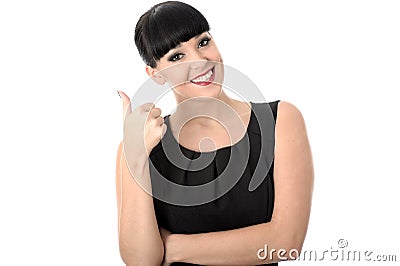 Happy Positive Cheerful Relaxed Woman With Thumbs Up Stock Photo