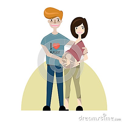 Happy pregnancy concept. Couple pregnant woman and her husband standing together.Vector/Illustration Vector Illustration