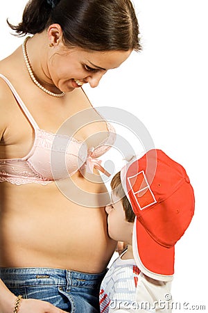 Happy pregnancy mother and son Stock Photo