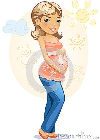 Happy pregnant mom Vector Illustration