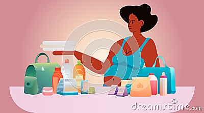 happy pregnant woman future mom choosing cosmetics for baby pregnancy motherhood expectation concept Vector Illustration