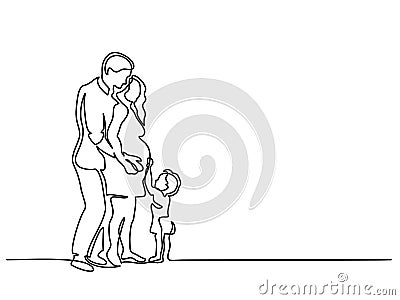 Happy pregnant woman with husband and son Vector Illustration