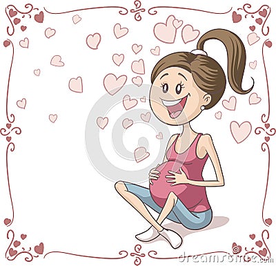 Happy Pregnant Woman Vector Cartoon Vector Illustration