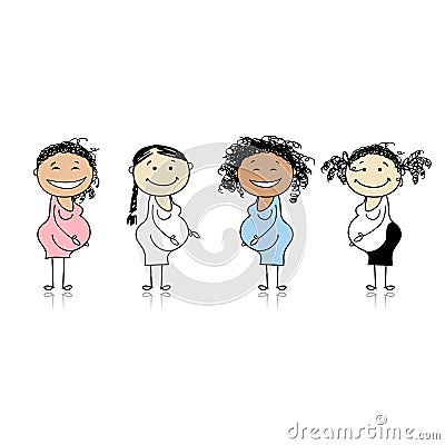 Happy pregnant women waiting for babies Vector Illustration