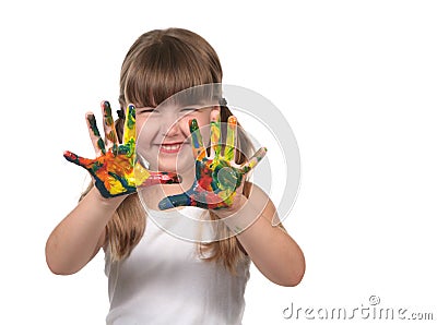 Happy Preschool Child Finger Painting Stock Photo