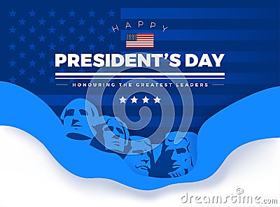 Happy Presidents Day card with Rushmore four presidents background and lettering - vector illustration Vector Illustration