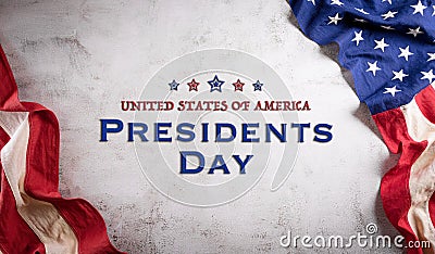 Happy presidents day concept with flag of the United States on old stone background Stock Photo