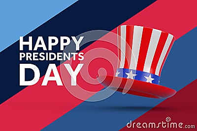 Happy Presidents Day Concept. Uncle Sam`s American Hat with Presidents Day Sign. 3d Rendering Stock Photo