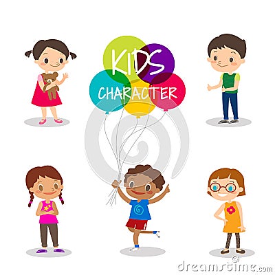 Happy preteen kids cartoon characters Vector Illustration