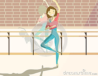 Happy pretty woman in ballet class. Vector. Vector Illustration