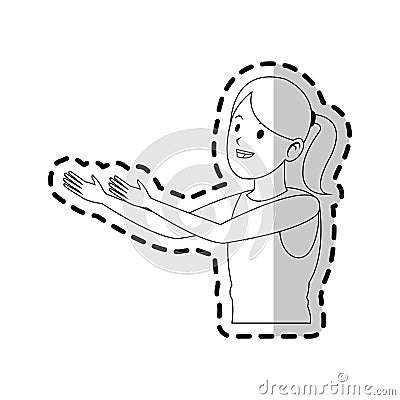 Happy pretty woman with inviting stretched arms icon image Vector Illustration