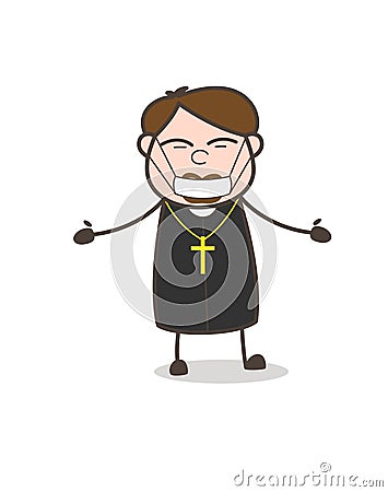 Happy Priest Hand-Gesture with Medical-Mask on Face Stock Photo